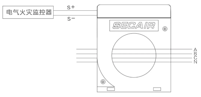 J-SCM41(160)剩余電流式<a href=http://www.fsdianxin.com/dianqihuozai/ target=_blank class=infotextkey>電氣火災(zāi)監(jiān)控</a>探測(cè)器接線圖